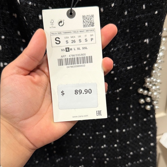 Zara Black Tweed Pearl-Embellished Mini Dress - Picture 4 of 5
